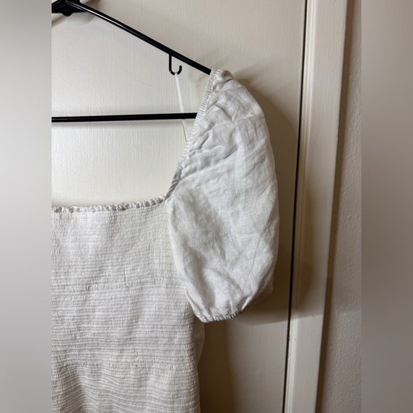 Reformation Rome White 100% Linen Puff Sleeve Smocked Cropped Peasant Top 12 - Picture 13 of 16